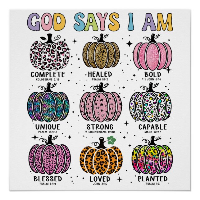 God says I am fall autumn harvest falling leaf Hal Poster (Front)