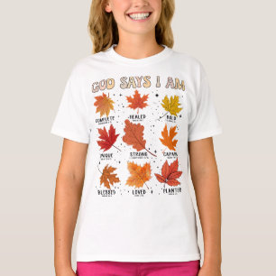 God says I am fall harvest thanksgiving thankful T-Shirt