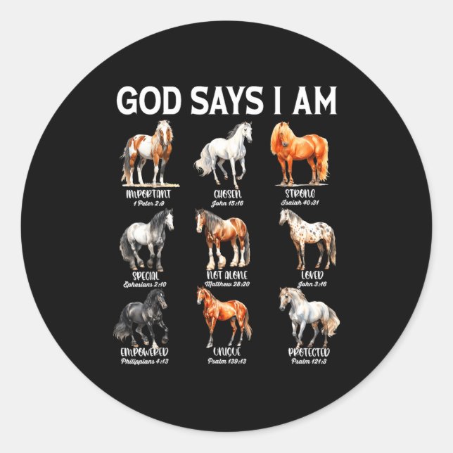 God Says I Am Horse Christian Girl Teen Boy Bible  Classic Round Sticker (Front)