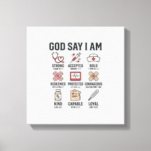 God Says I Am Nurse Faith Vintage Engraving Design Canvas Print
