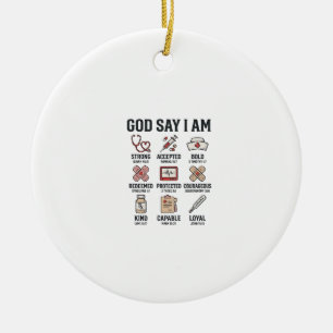 God Says I Am Nurse Faith Vintage Engraving Design Ceramic Tree Decoration