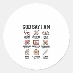God Says I Am Nurse Faith Vintage Engraving Design Classic Round Sticker