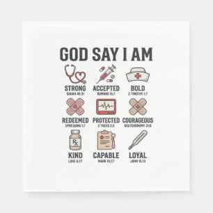 God Says I Am Nurse Faith Vintage Engraving Design Napkin