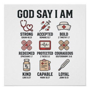 God Says I Am Nurse Faith Vintage Engraving Design Poster