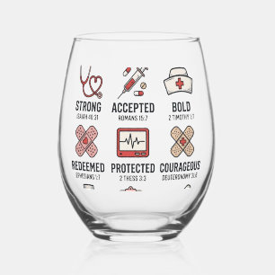 God Says I Am Nurse Faith Vintage Engraving Design Stemless Wine Glass