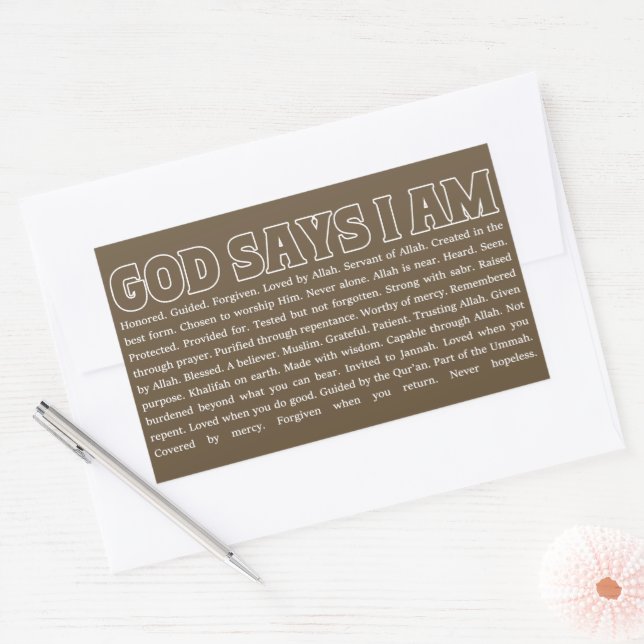 God Says I Am Strong Muslim Faith Inspirational Rectangular Sticker (Envelope)