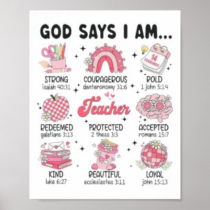 God Says I Am Teacher Valentine Christian Bible  Poster