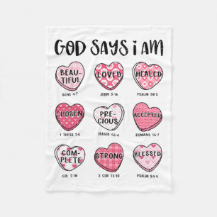 God Says I Am Valentine Candy Christian Religious  Fleece Blanket