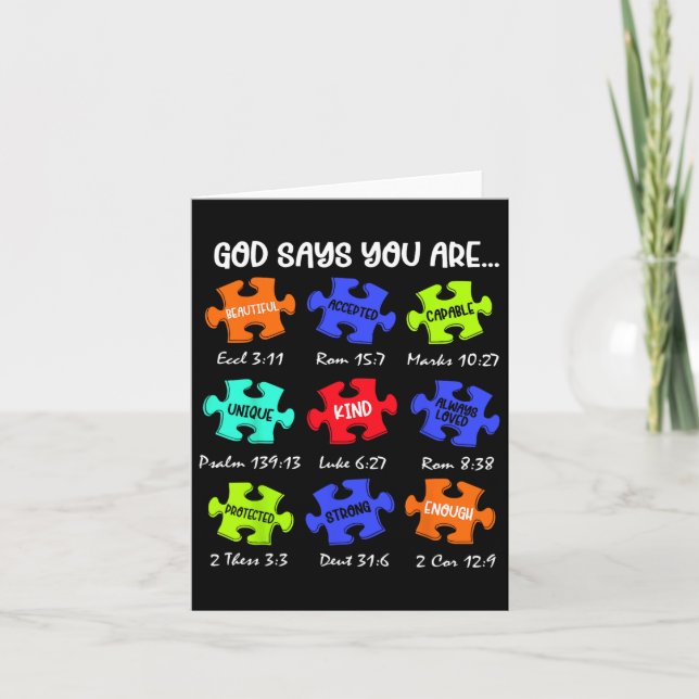 God Says You Are Autism Awareness Puzzle Be Kind C Card (Front)