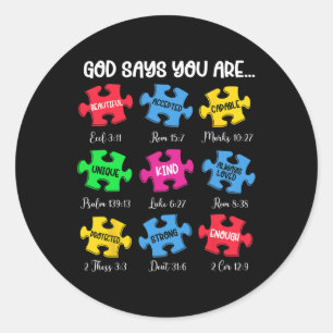 God Says You Are Bible Verses Christian Autism Awa Classic Round Sticker