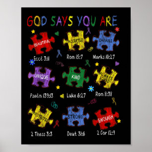 God Says You Are Bible Verses Christian Autism Awa Poster
