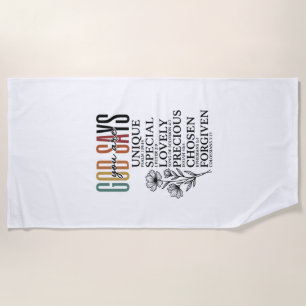 God Says You Are Faith Flower Vintage Shirt Design Beach Towel