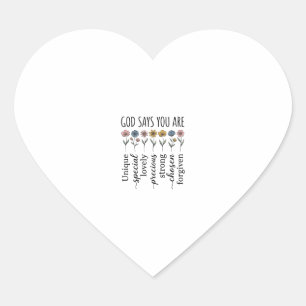 God Says You Are Floral Christian Vector Design_1 Heart Sticker