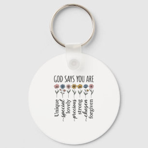 God Says You Are Floral Christian Vector Design_1 Key Ring