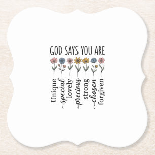 God Says You Are Floral Christian Vector Design_1 Paper Coaster