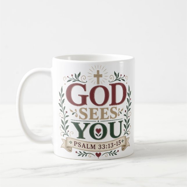 God Sees You Baptism Gift Coffee Mug (Left)