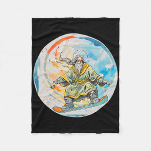God Snowboarding With Jesus Christ Prayer Lord Chu Fleece Blanket