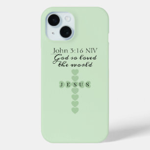 God So Loved the World Green Heart Cross iPhone 15 Case