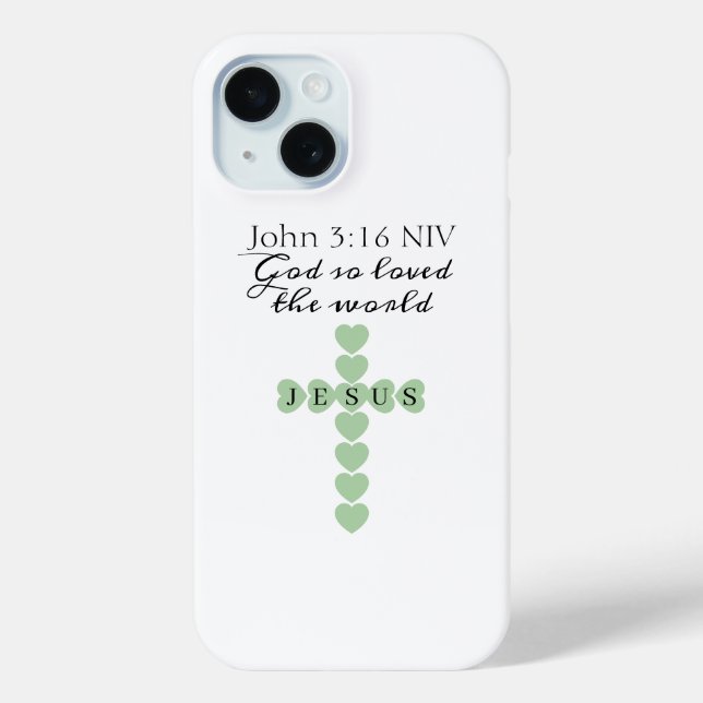 God So Loved the World Green Heart Cross Case-Mate iPhone Case (Back)