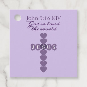 God So Loved the World Lavender Heart Cross Favour Tags