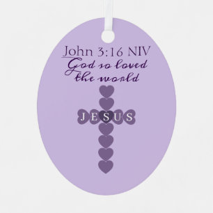 God So Loved the World Lavender Heart Cross Metal Tree Decoration