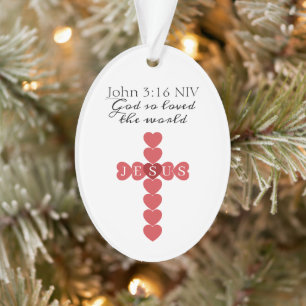 God So Loved the World Red Heart Cross Ornament