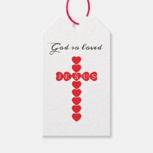 God So Loved the World Red Heart Cross White Gift Tags