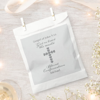 God So Loved the World Silver Heart Cross Grey Favour Bags