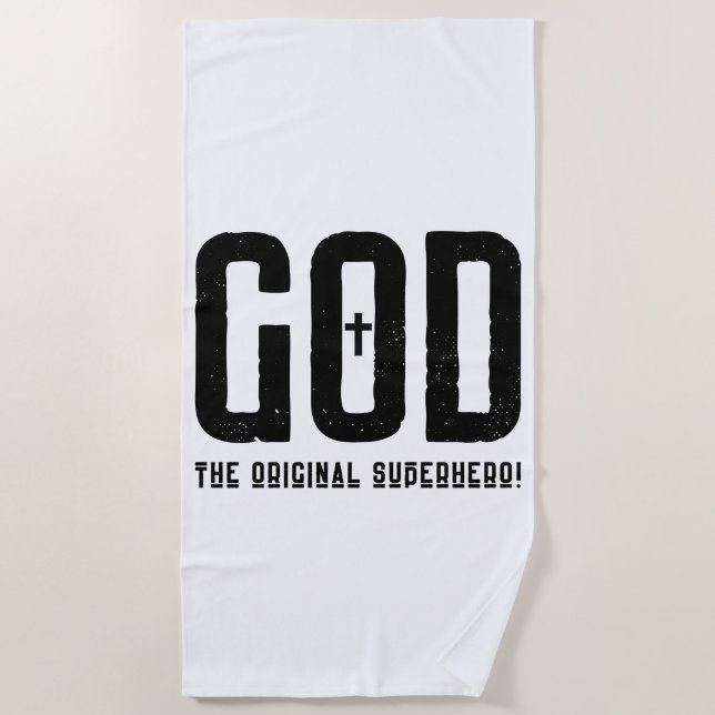 God The Original Superhero Biblical Cross Beach Towel (Front)