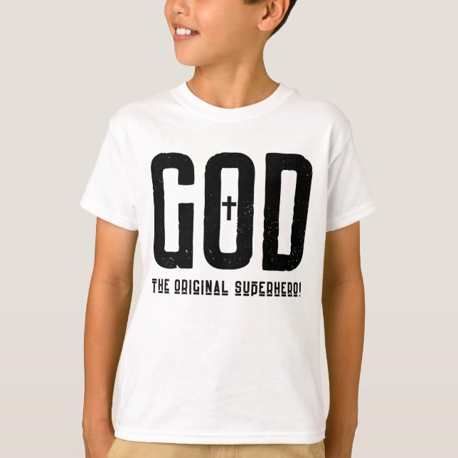 God The Original Superhero Biblical Cross Boy's T-Shirt (Front)
