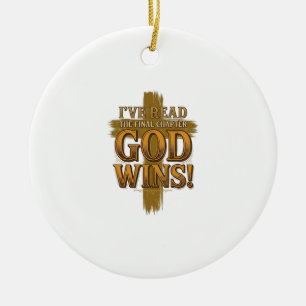 God Wins Christian Vintage Cross Typography Shirt_ Ceramic Tree Decoration