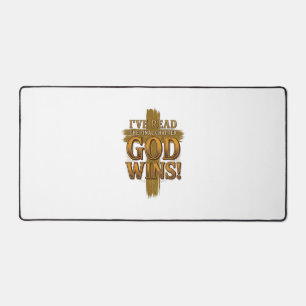 God Wins Christian Vintage Cross Typography Shirt_ Desk Mat