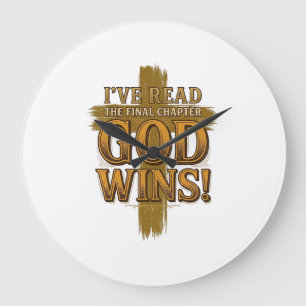God Wins Christian Vintage Cross Typography Shirt_ Large Clock