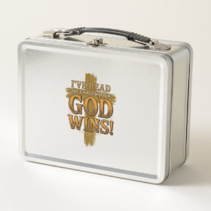 God Wins Christian Vintage Cross Typography Shirt_ Metal Lunch Box