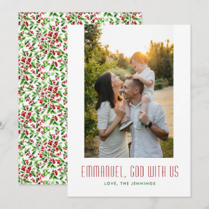 God With Us Red and Green Religious Photo Holiday Card