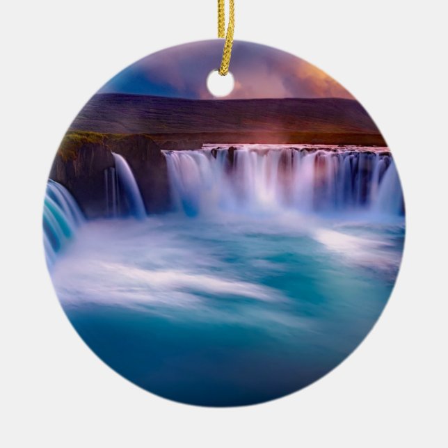 Godafoss Waterfall, Iceland Beautiful Landscape Ceramic Tree Decoration (Front)