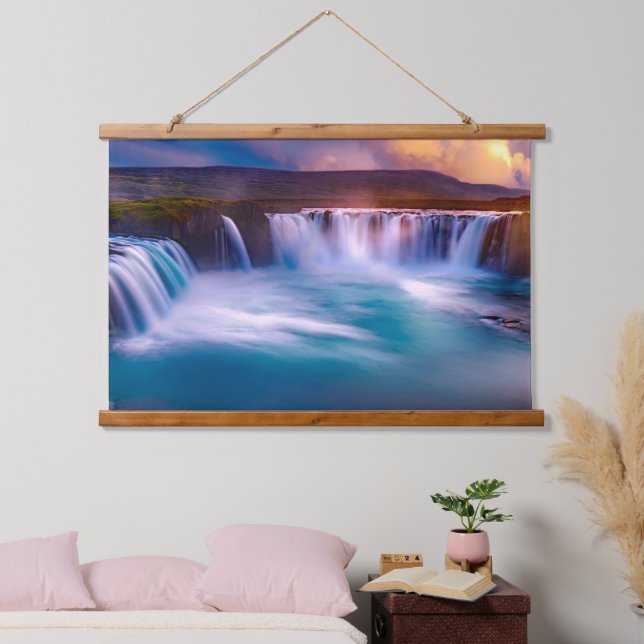 Godafoss Waterfall, Iceland Beautiful Landscape Hanging Tapestry (Bedroom)
