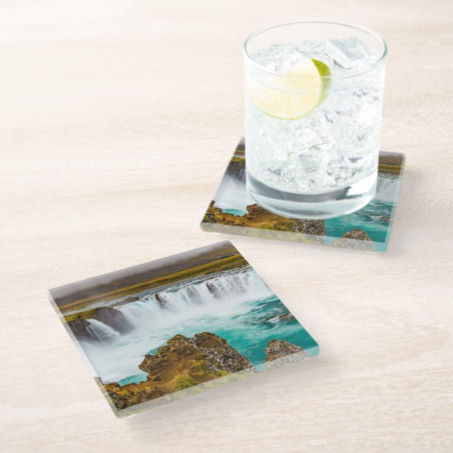 Godafoss waterfall, Iceland Glass Coaster (Angled)