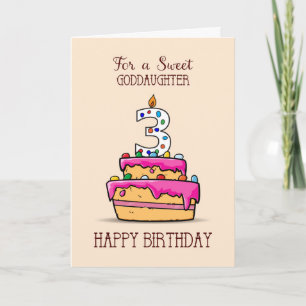 Goddaughter 3rd Birthday, 3 on Sweet Pink Cake Card