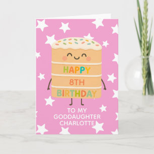Goddaughter 8th Birthday Cute Cake Custom Pink Card