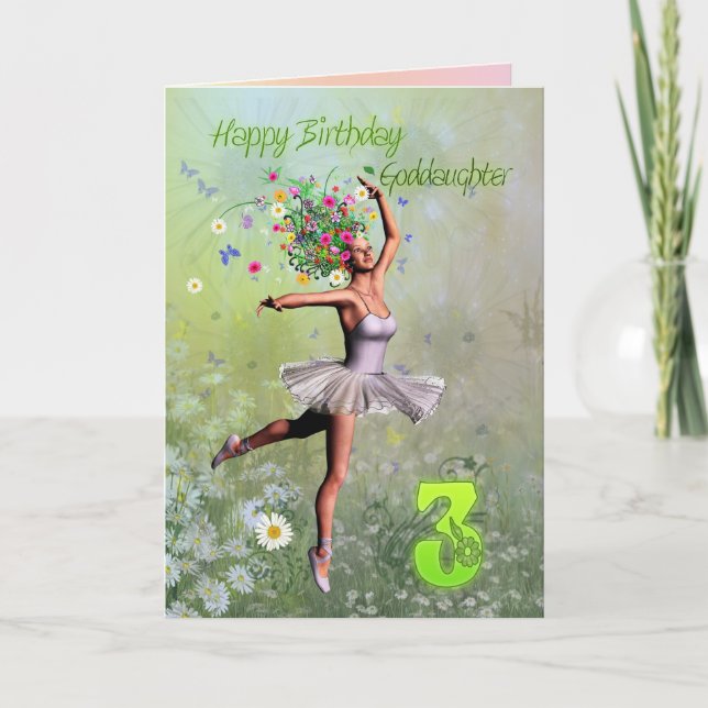 Goddaughter age 3, flower fairy birthday card (Front)