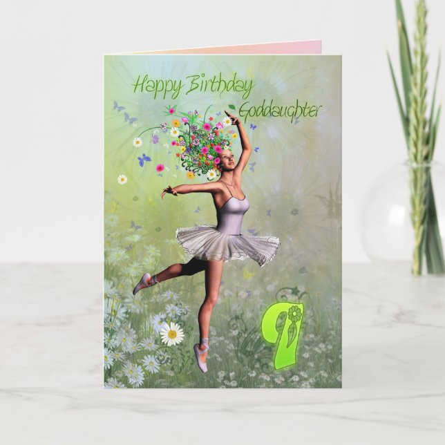 Goddaughter age 9, flower fairy birthday card (Front)