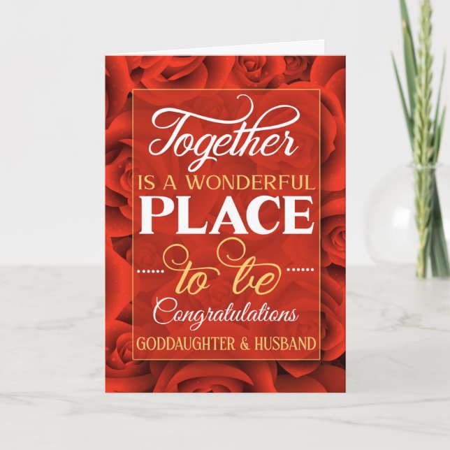 Goddaughter and Husband Wedding Congrats Red Roses Card (Front)