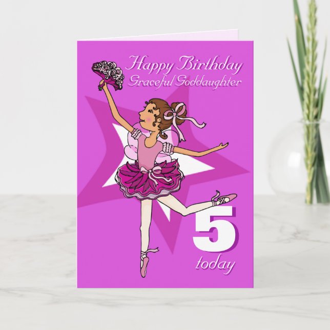 Goddaughter ballerina birthday purple age 5 card (Front)