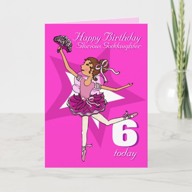 Goddaughter ballerina birthday purple age card (Front)