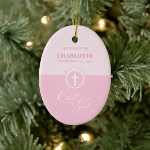 Goddaughter Baptism Pink Child of God Personalised Ceramic Tree Decoration