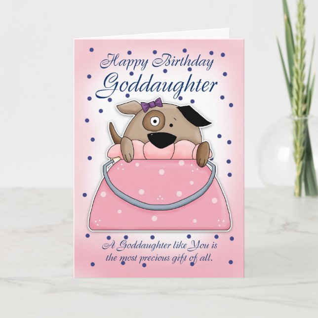 Goddaughter Birthday Card - Cute Purse Pet (Front)