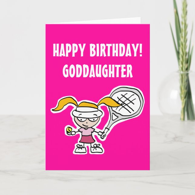 Goddaughter birthday card with cute tennis girl (Front)