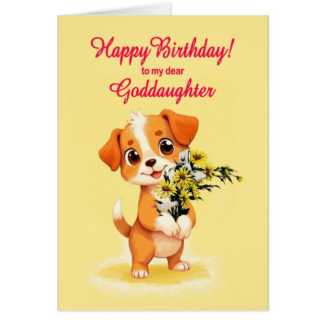 Goddaughter Birthday Puppy and Flowers  (Front)