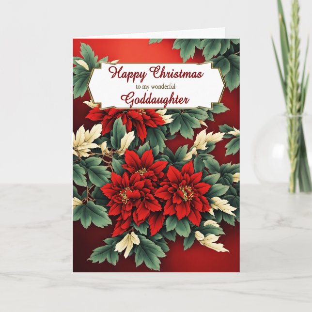 Goddaughter Christmas Poinsettias Holiday Card (Front)